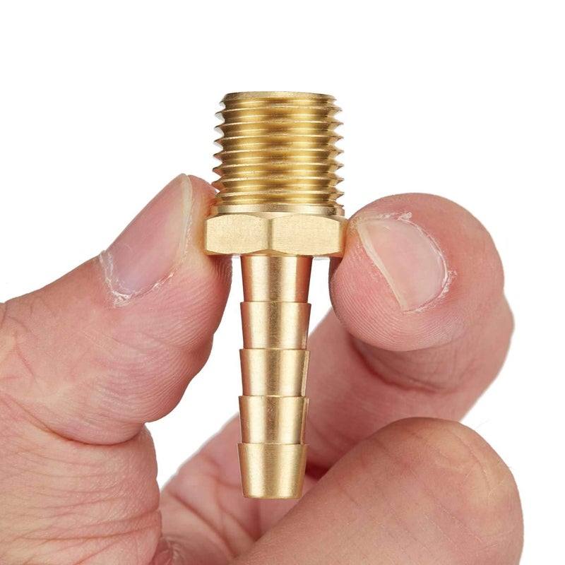 Litorange 6 PCS Solid Brass Pipe Fitting and Air Hose End Fitings 1/4" Barb x 1/4" NPT Male Thread Pipe Adapter - Image 1
